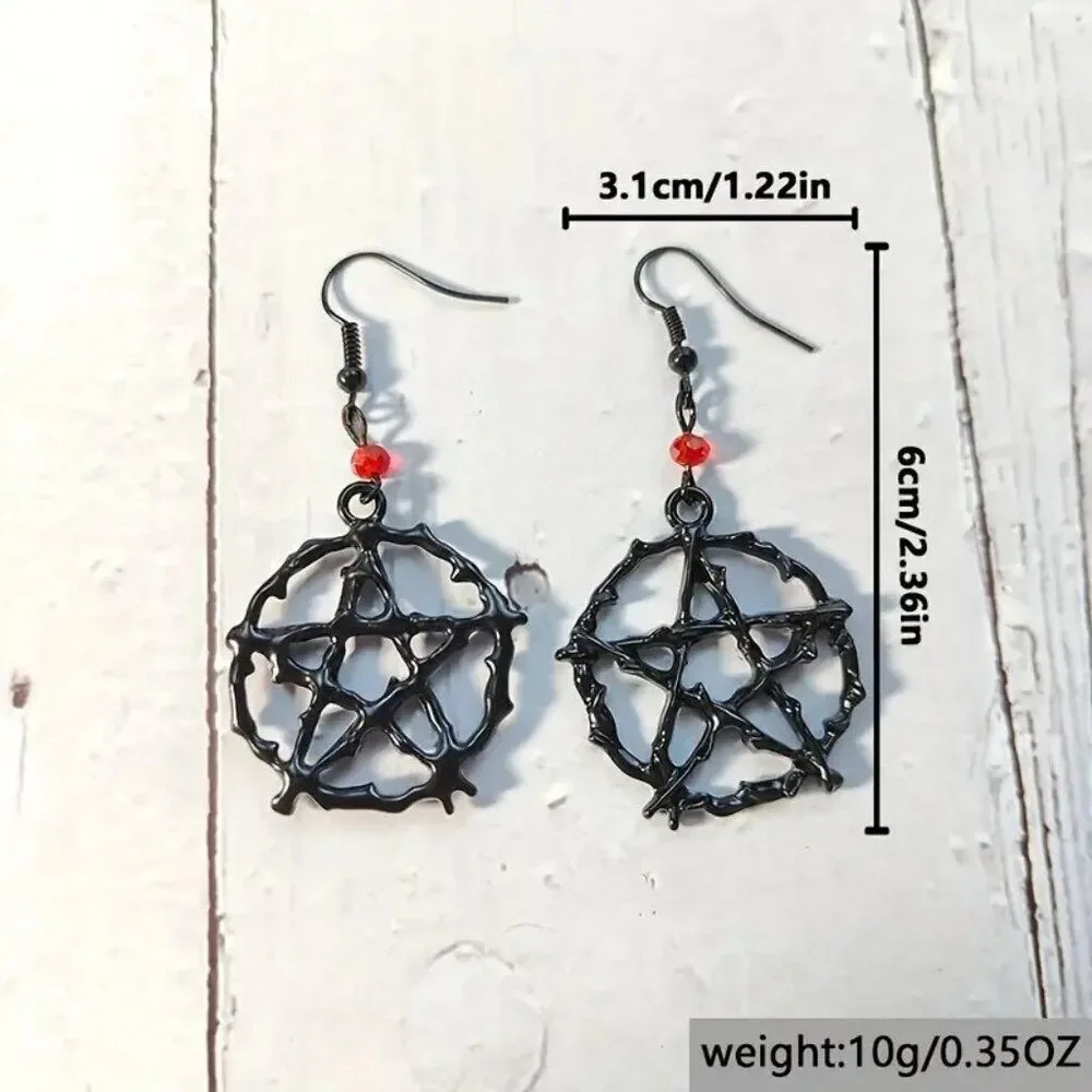 Woman's Bohemian Style Vine-Wrapped Pentagram Pendant Earrings - Picture 2 of 2